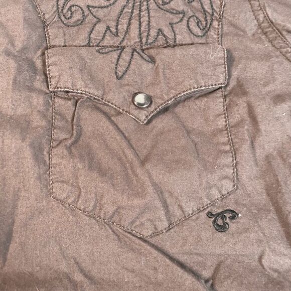 Southern Thread Shirt Mens Large Brown Pearl Snap Long Sleeve Western Cowboy - Picture 2 of 6